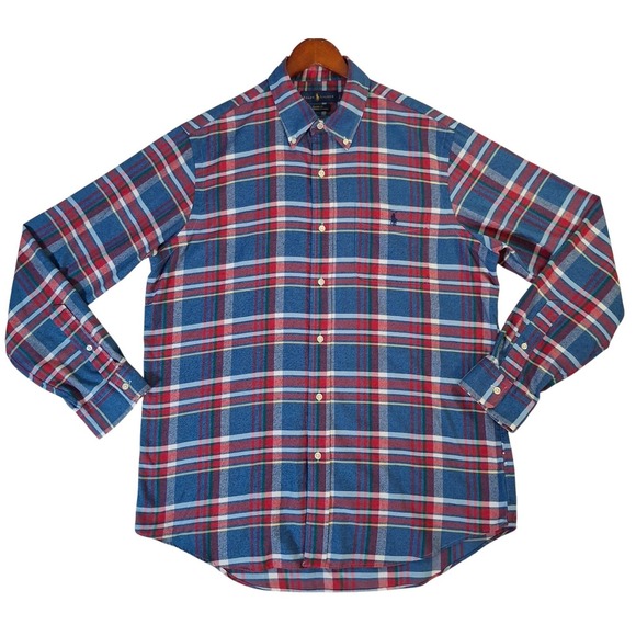 Ralph Lauren Other - Ralph Lauren Performance Flannel Shirt Mens Large Blue Red Classic Fit Plaid